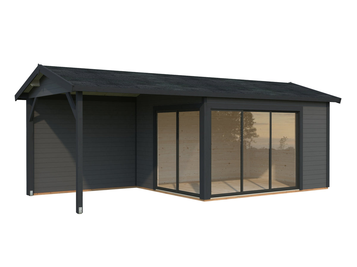 Garden Cabin Amanda 11.2+7.8 m² Slide, grey with anthracite trim