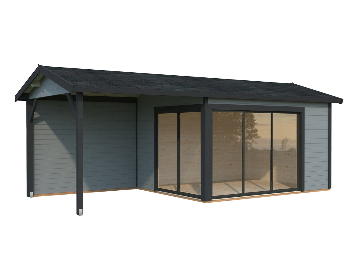 Garden Cabin Amanda 11.2+7.8 m² Slide Plus, light grey with anthracite trim