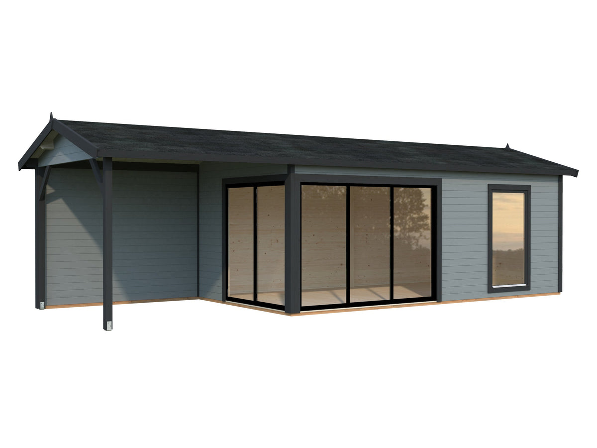 Garden Cabin Amanda 17.1+7.8 m² Slide, light grey with anthracite trim
