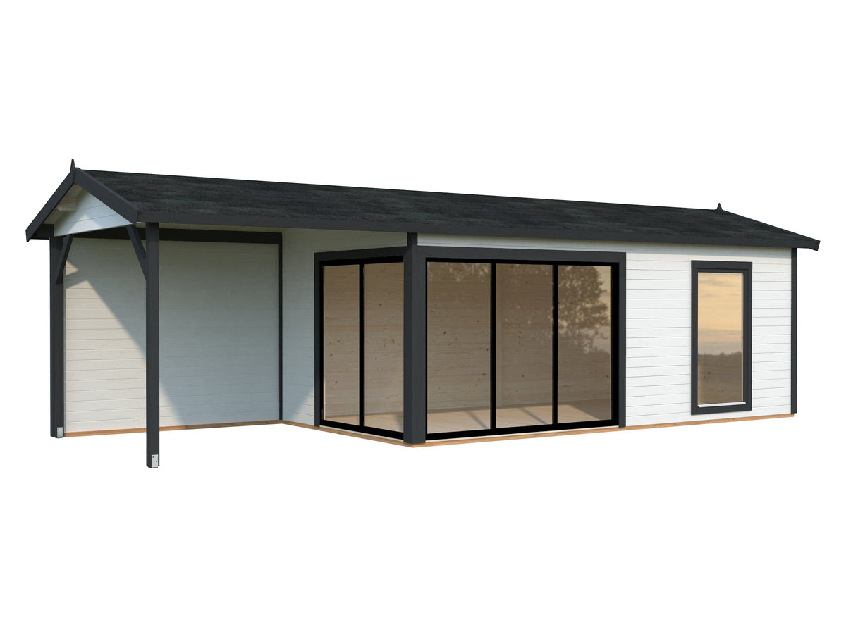 Garden Cabin Amanda 17.1+7.8 m² Slide Plus, white with anthracite trim