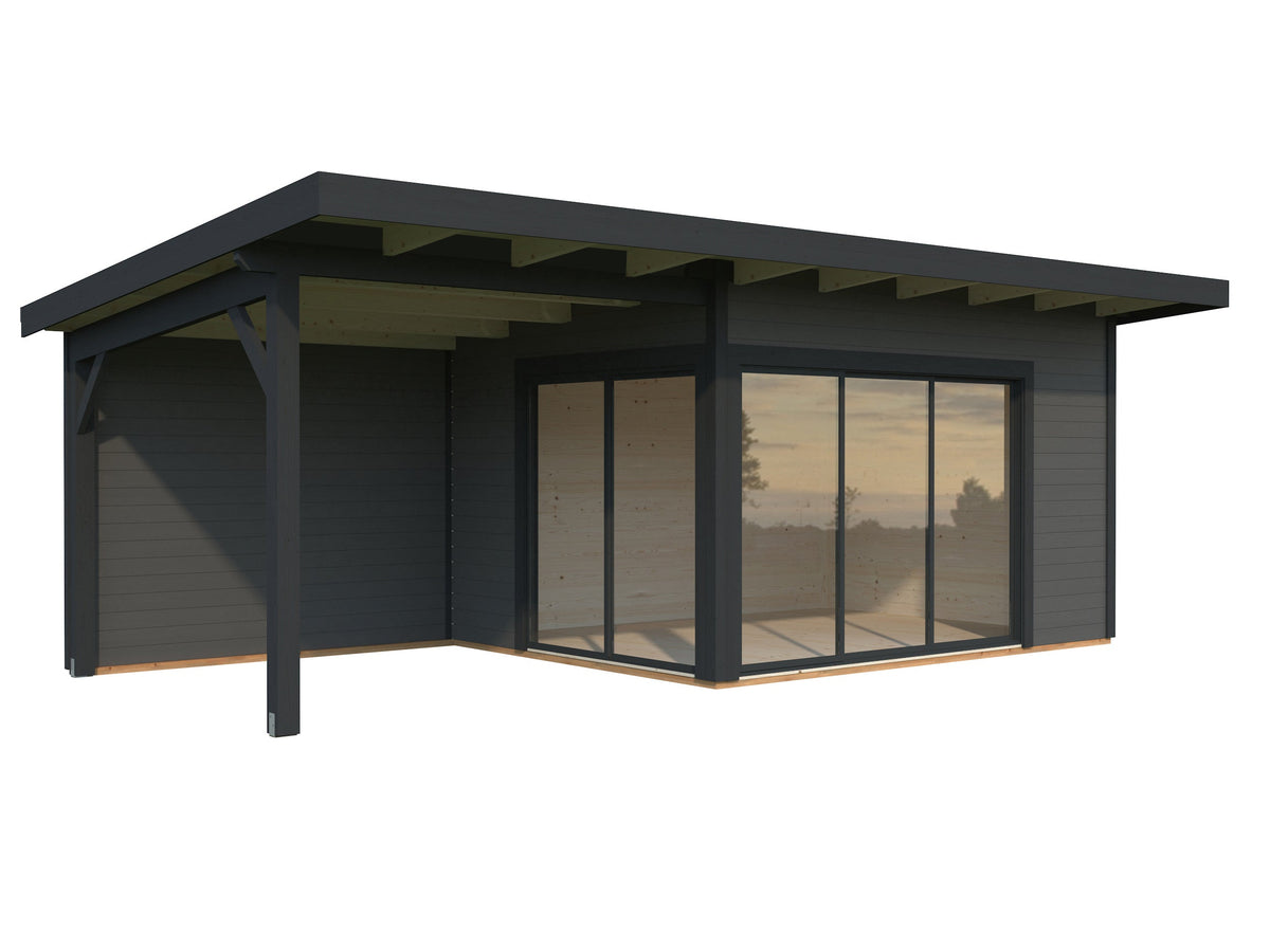 Garden Cabin Andrea 11.2+7.9 m² Slide, grey with anthracite trim