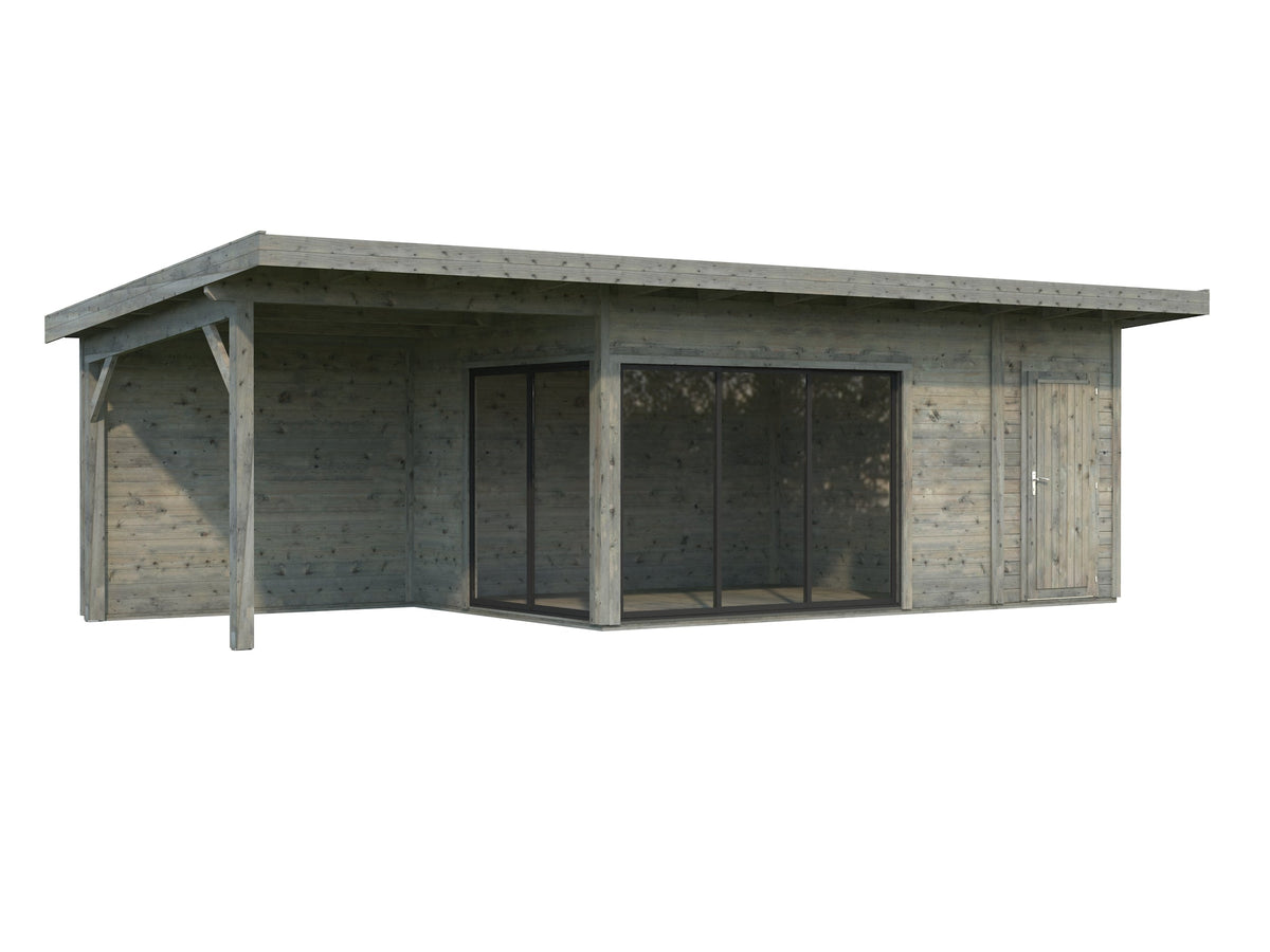 Garden Cabin Andrea 15.2+7.9 m² Slide, grey dip-treated