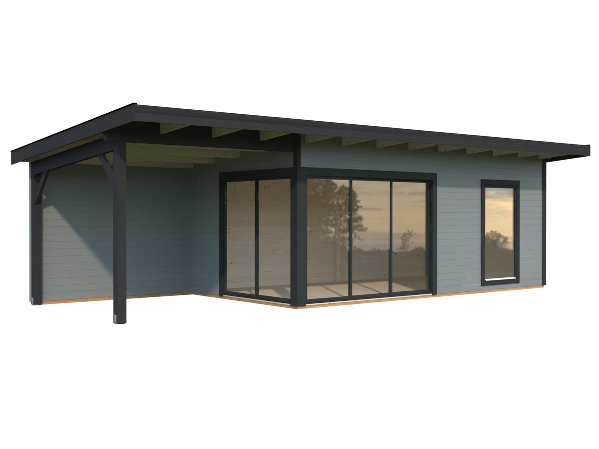 Garden Cabin Andrea 17.1+7.9 m² Slide, light grey with anthracite trim