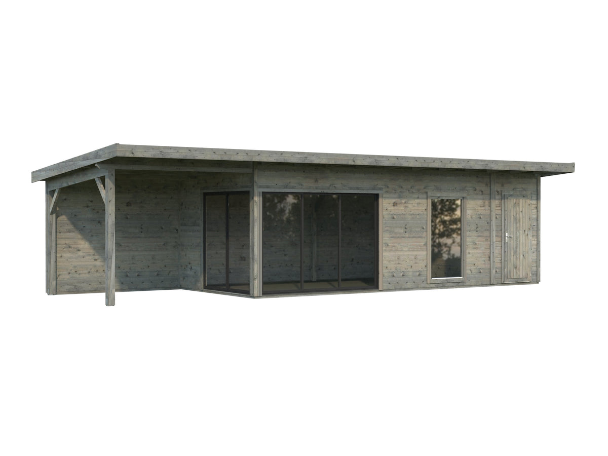 Garden Cabin Andrea 21.1+7.9 m² Slide Plus, grey dip-treated