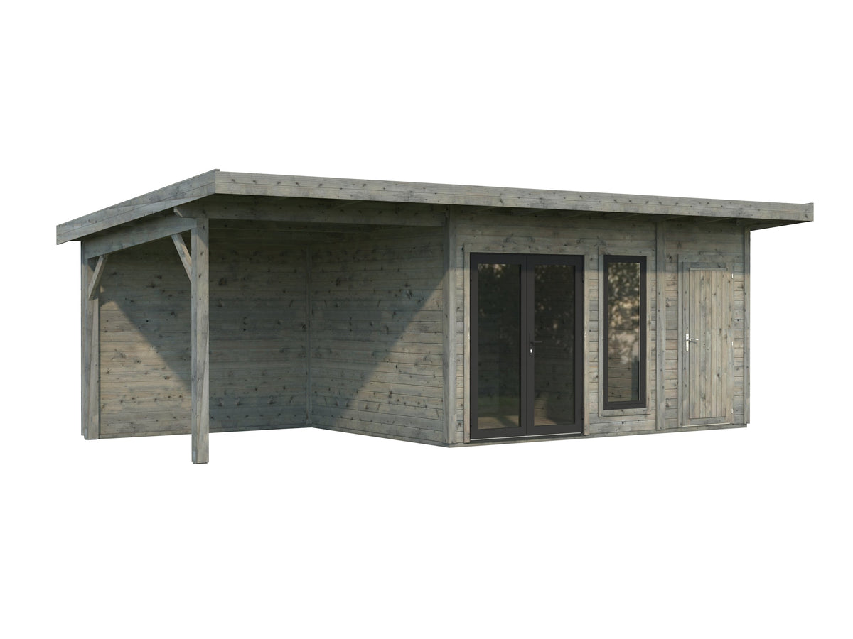 Garden Cabin Aurelia 12.4+7.9 m², grey dip-treated