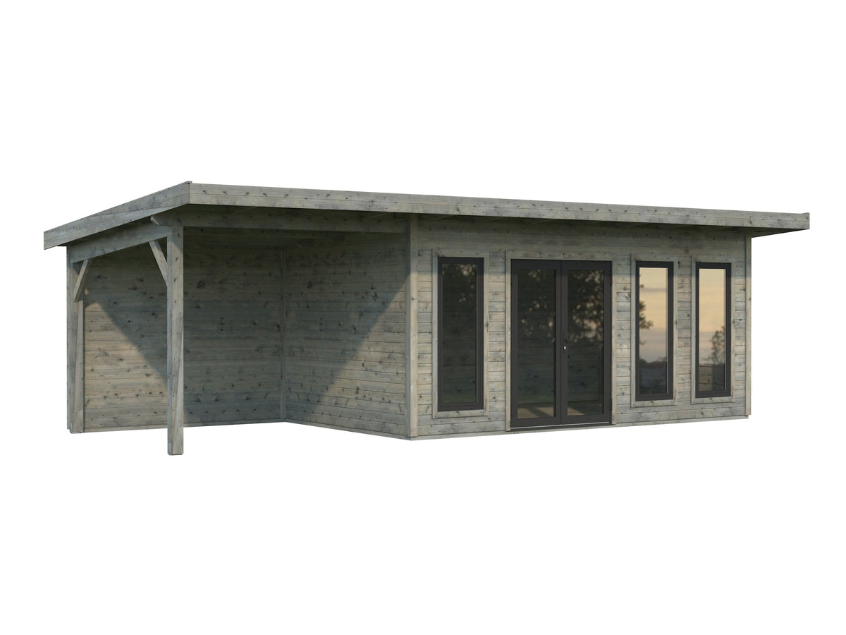 Garden Cabin Aurelia 15.2+7.9 m², grey dip-treated