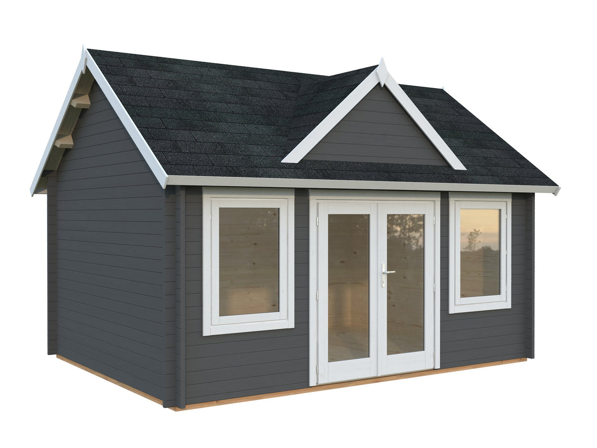 Garden Cabin Claudia 14.2 m², grey with white trim