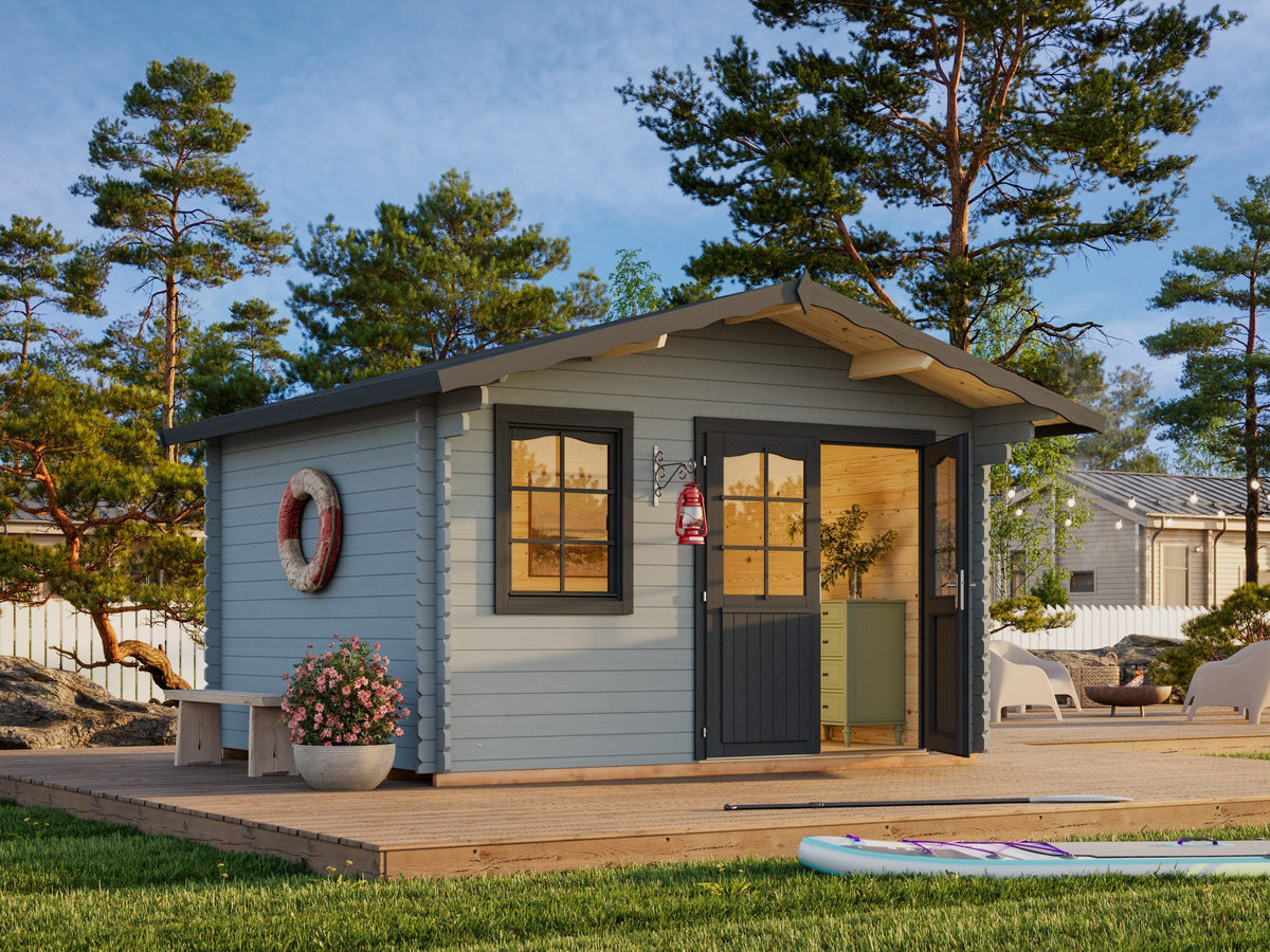 Garden Cabin Emma 10.4 m², light grey with anthracite trim