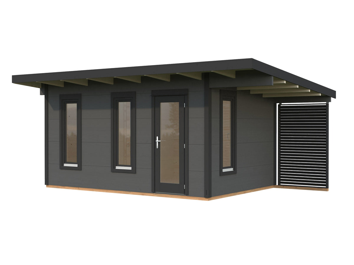 Garden Cabin Grace 12.4+4.1 m², grey with anthracite trim