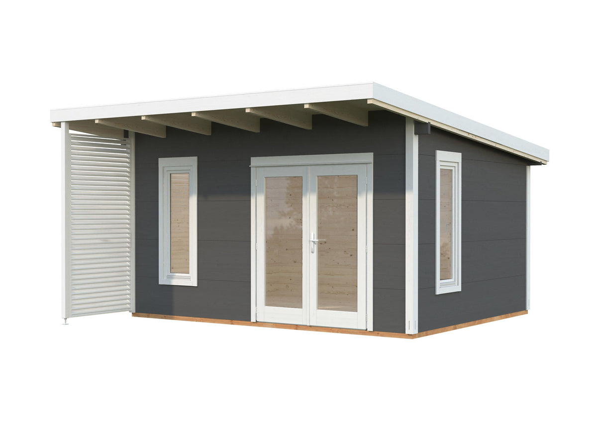 Garden Cabin Grace 14.5 m², grey with white trim