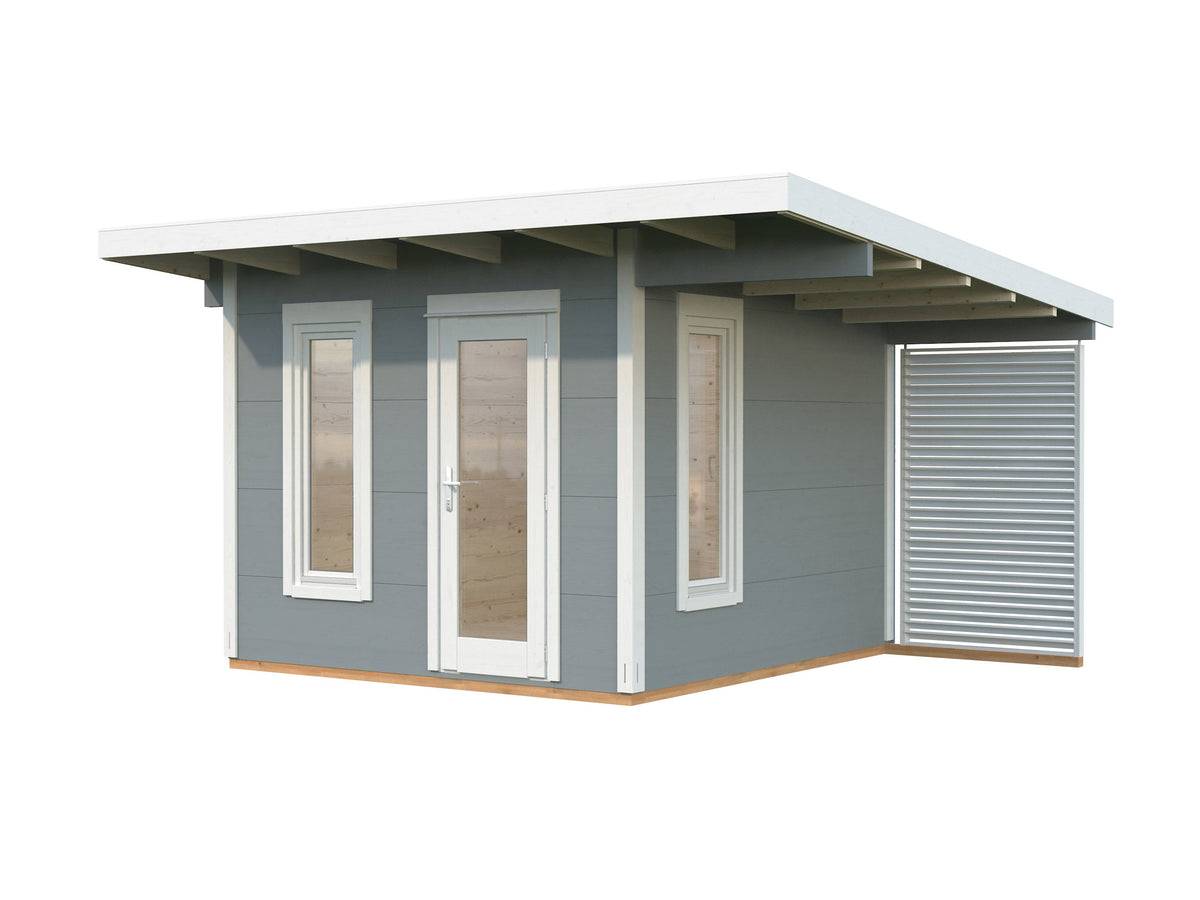 Garden Cabin Grace 8.1+4.1 m², light grey with white trim