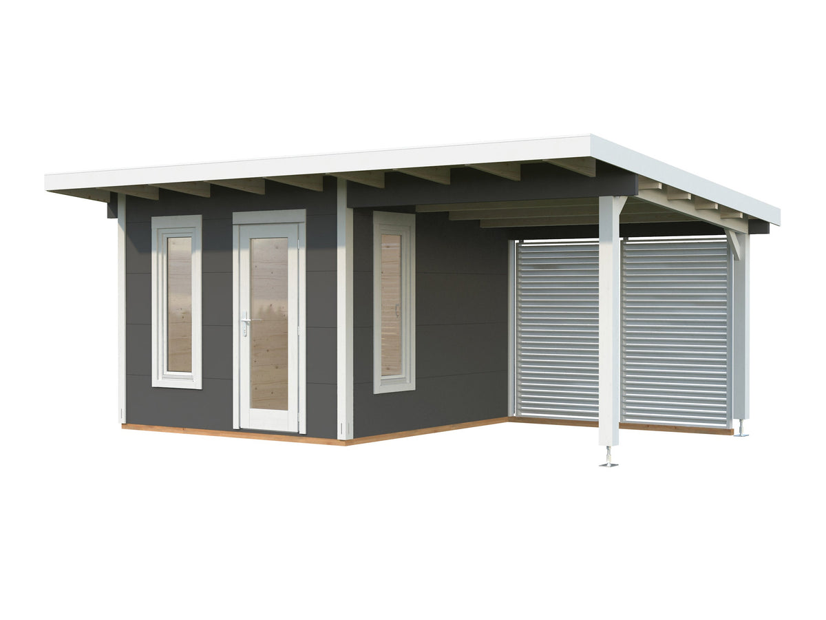 Garden Cabin Grace 8.1+8.1 m², grey with white trim