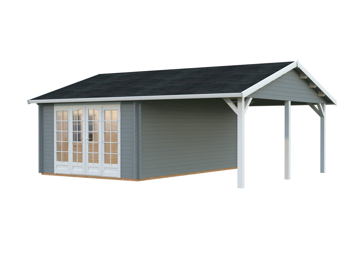 Garden Cabin Irene 19.0+16.2 m², light grey with white trim