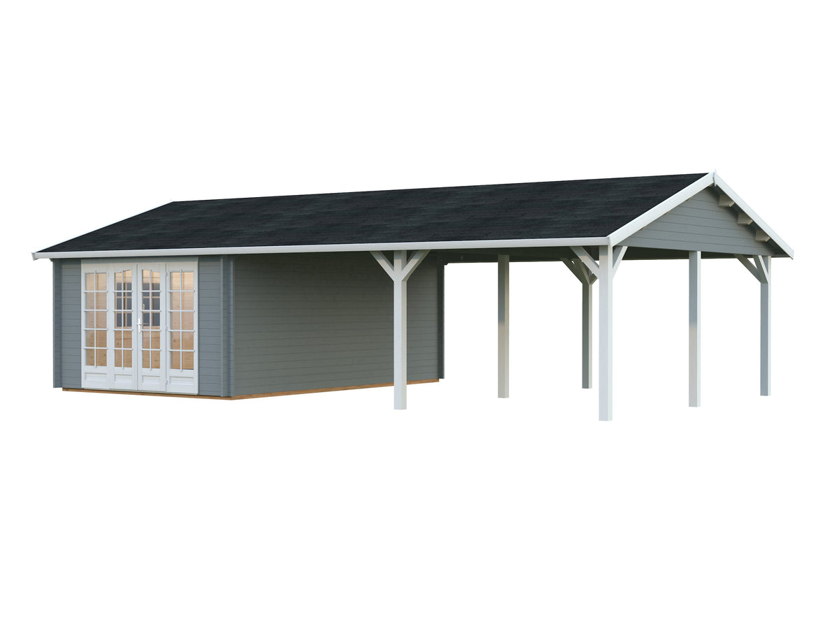 Garden Cabin Irene 19.0+33.2 m², light grey with white trim