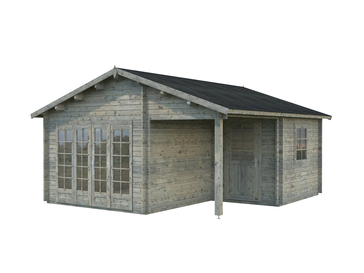 Garden Cabin Irene 21.9+5.2 m², grey dip-treated
