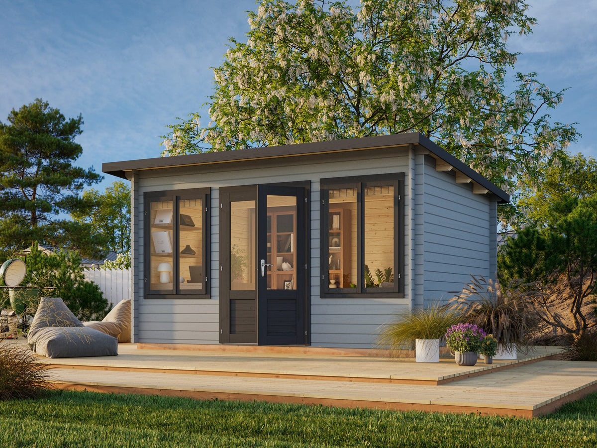 Garden Cabin Lisa 11.5 m², light grey with anthracite trim