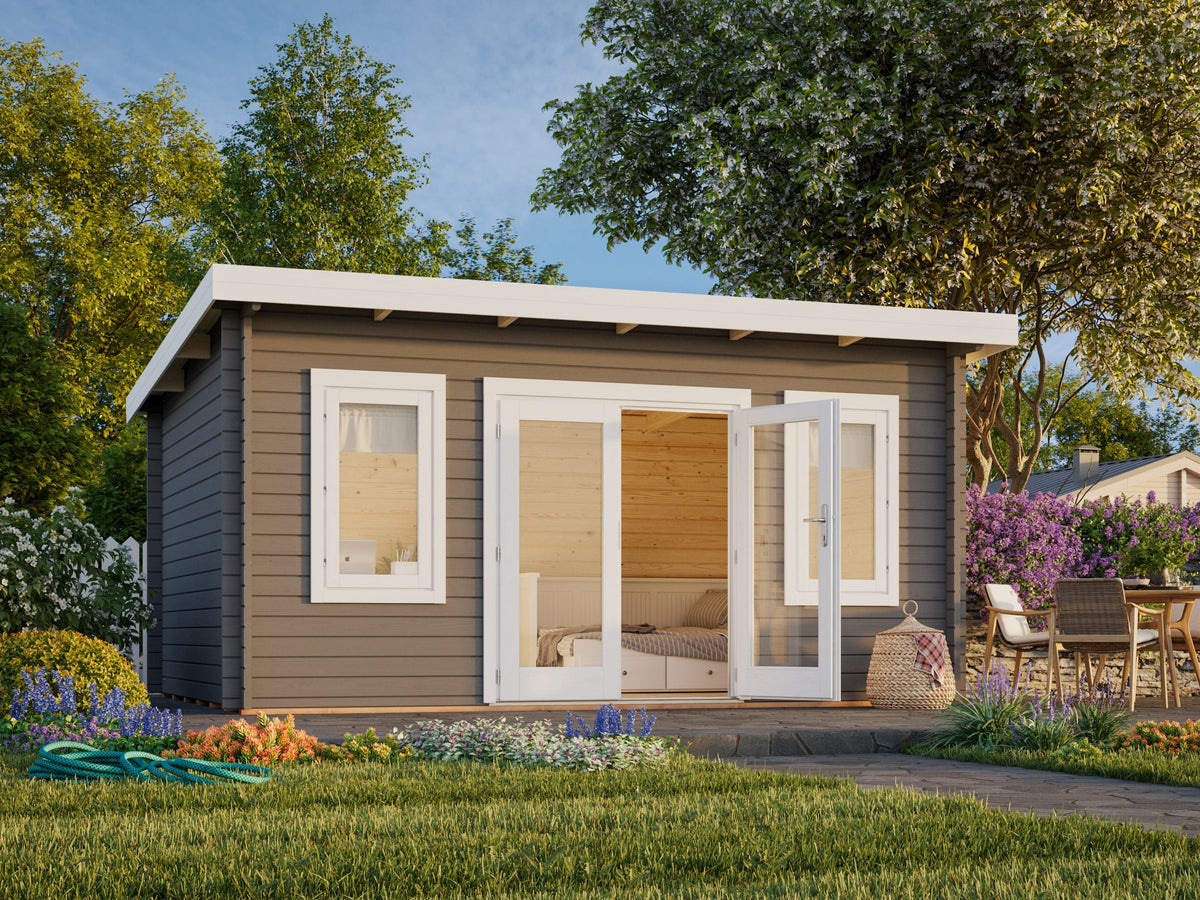 Garden Cabin Lisa 14.2 m², grey with white trim