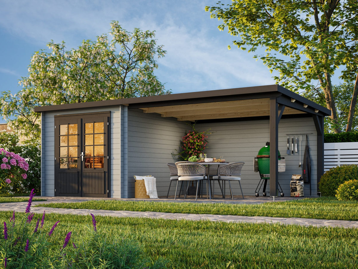 Garden Shed Ella 6.9+10.0 m², light grey with anthracite trim