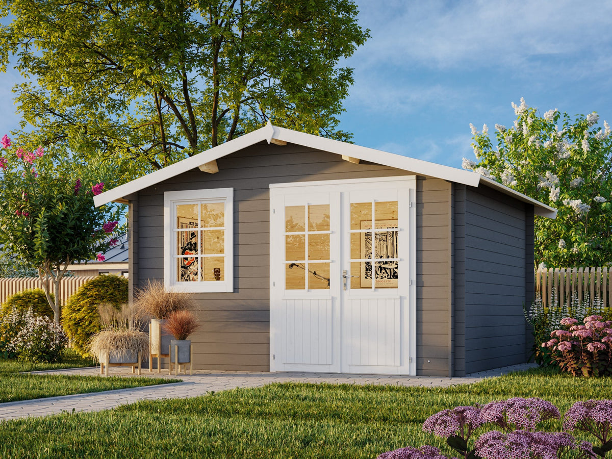 Garden Shed Klara 10.4 m², grey with white trim
