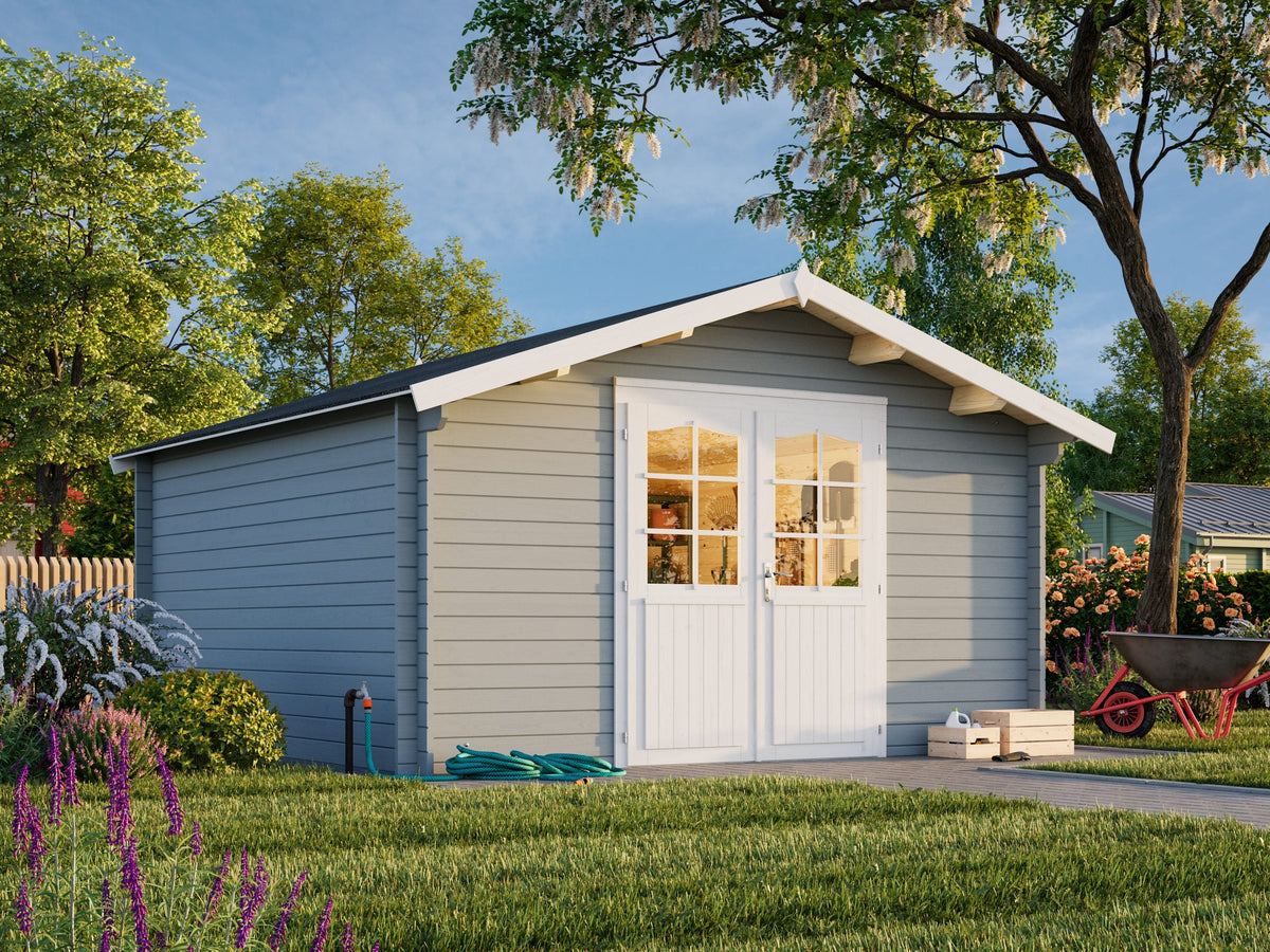 Garden Shed Lotta 13.9 m², light grey with white trim