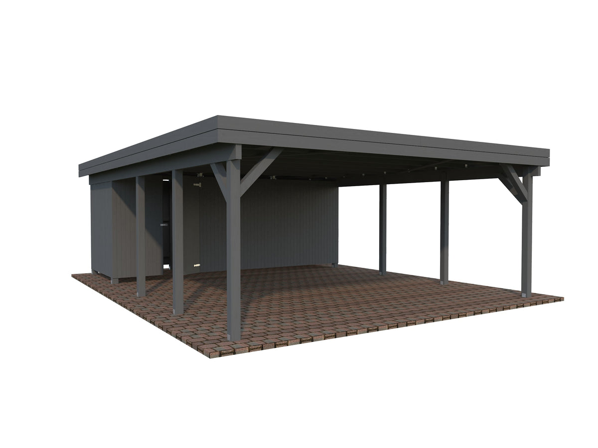 Timber Carport Karl 40.6 m² with shed, painted grey