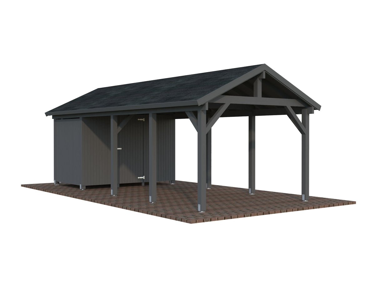 Timber Carport Robert 23.1 m² with shed, painted grey