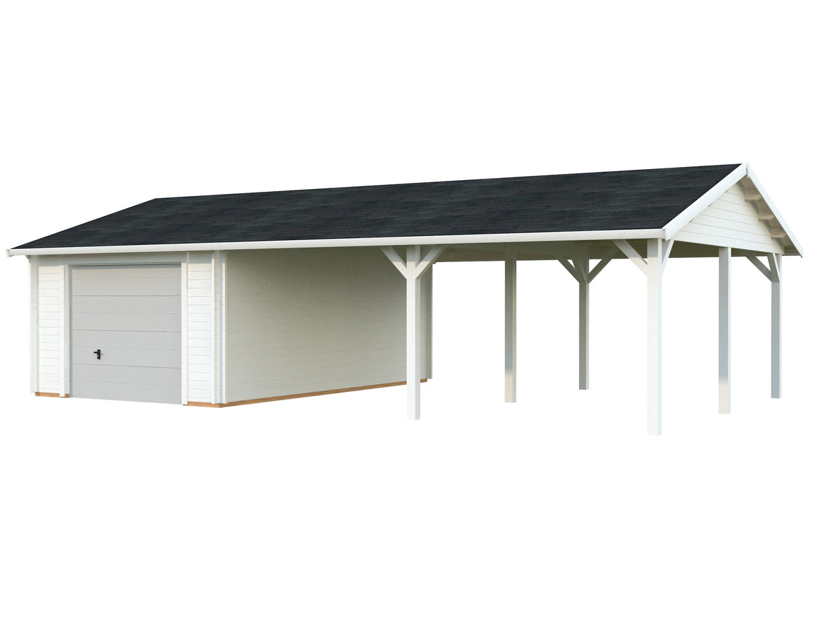 Timber Garage Roger 19.0+33.2 m² with sectional door, painted white