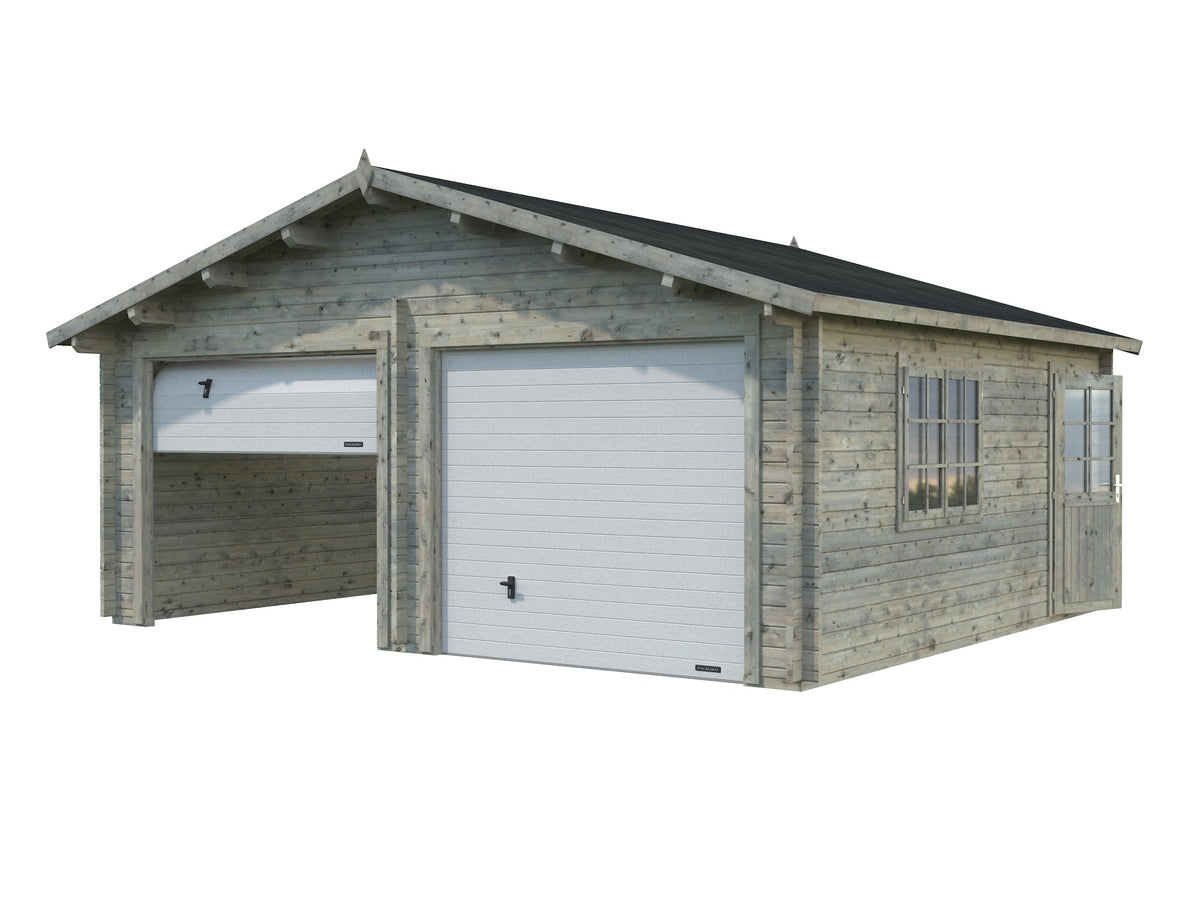 Timber Garage Roger 28.4 m² with sectional door, grey dip-treated