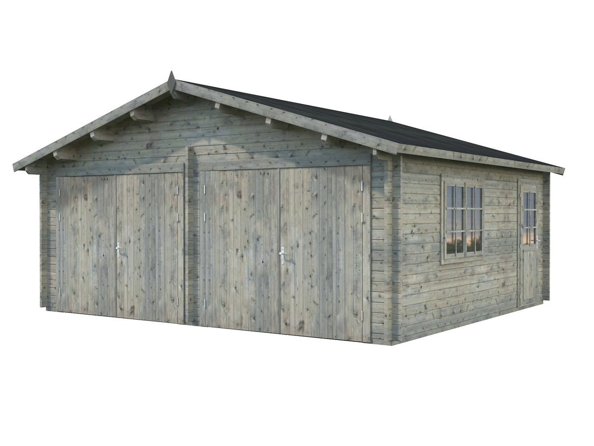 Timber Garage Roger 28.4 m² with wooden gate, grey dip-treated
