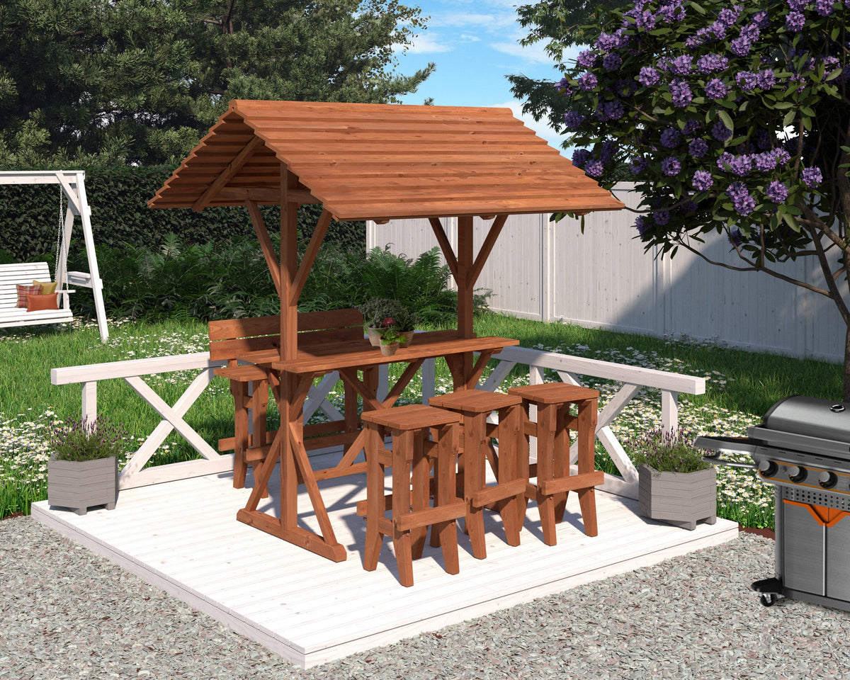 Timber Table and Bench Kit Leo, brown pressure-treated