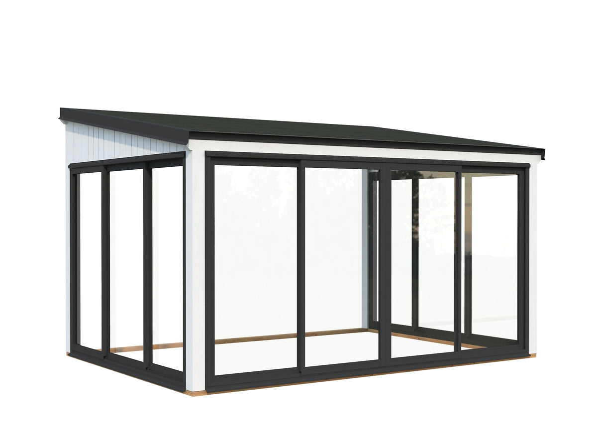 Attached Conservatory Lumi 11.6 m² Slide Plus, painted white