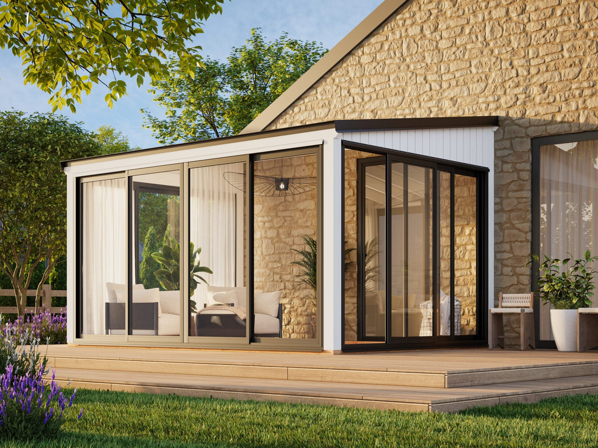 Attached Conservatory Lumi 11.6 m² Slide Plus, painted white