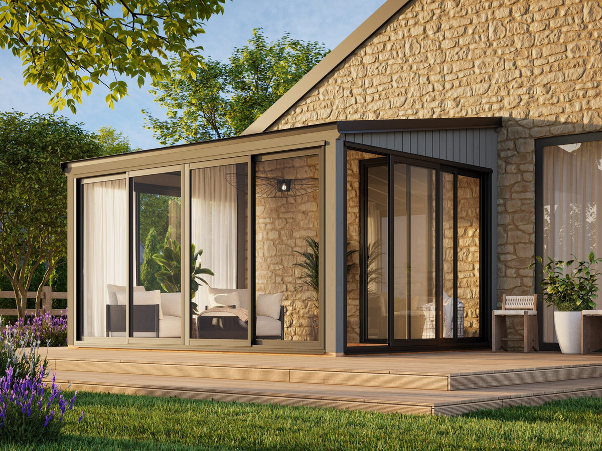 Attached Conservatory Lumi 11.6 m² Slide Plus, painted grey