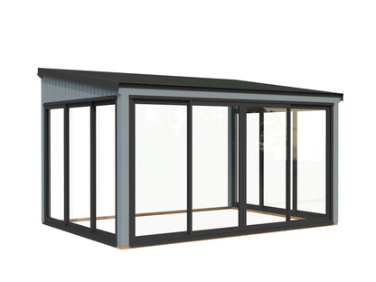 Attached Conservatory Lumi 11.6 m² Slide Plus, painted light grey