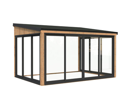 Attached Conservatory Lumi 11.6 m² Slide Plus, brown dip-treated