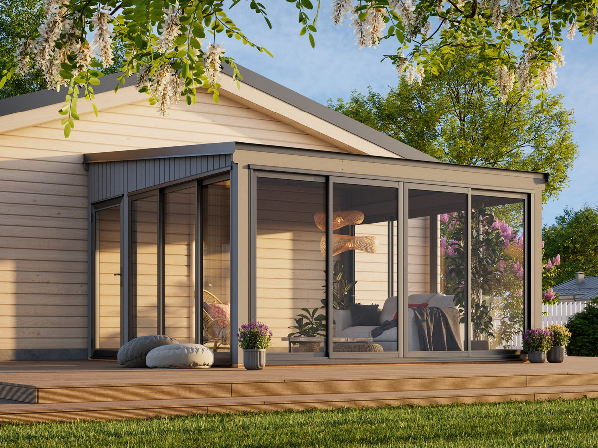 Attached Conservatory Lumi 16.6 m² Slide, painted grey