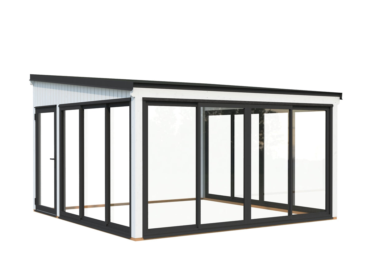 Attached Conservatory Lumi 16.6 m² Slide Plus, painted white