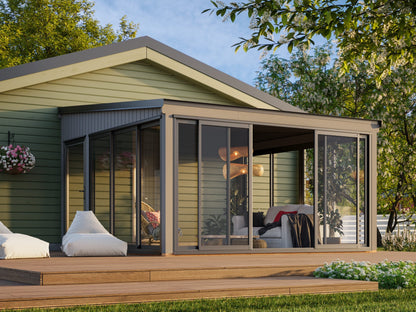 Attached Conservatory Lumi 16.6 m² Slide Plus, painted grey