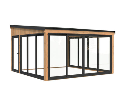 Attached Conservatory Lumi 16.6 m² Slide Plus, brown dip-treated