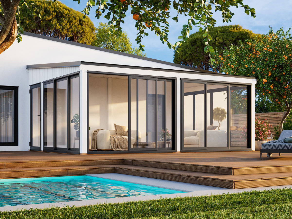 Attached Conservatory Lumi 23.3 m² Slide Plus, painted white