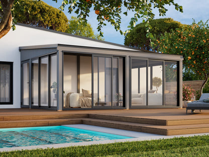 Attached Conservatory Lumi 23.3 m² Slide Plus, painted grey