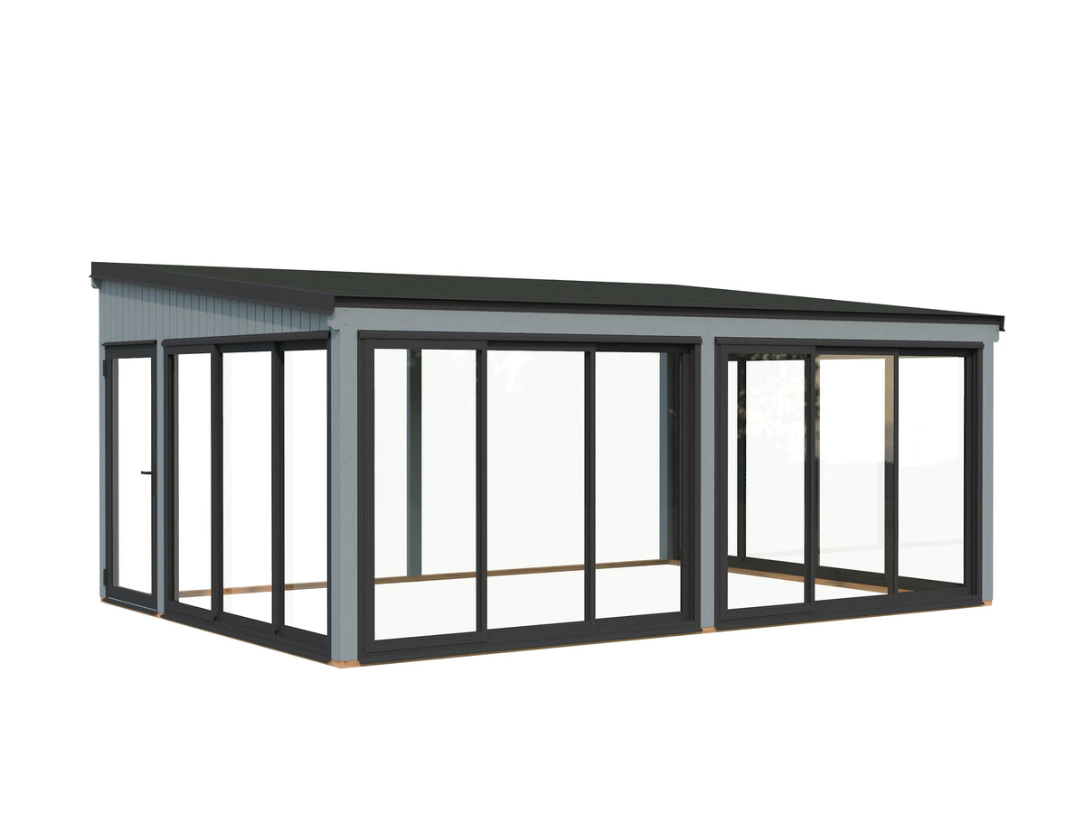 Attached Conservatory Lumi 23.3 m² Slide Plus, painted light grey