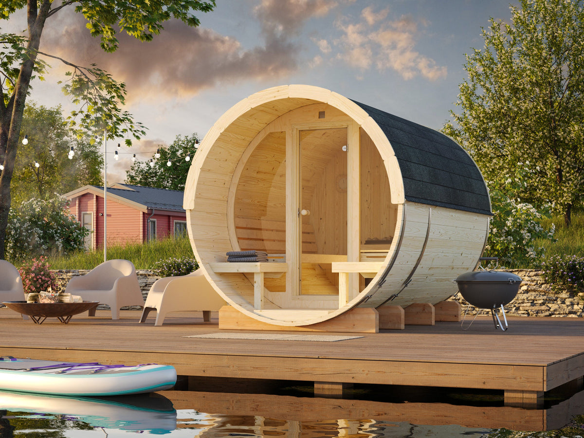 Barrel Sauna Anita L with Glass wall, 2.08 × Ø2.2 m, 2/4 (lying/seated)