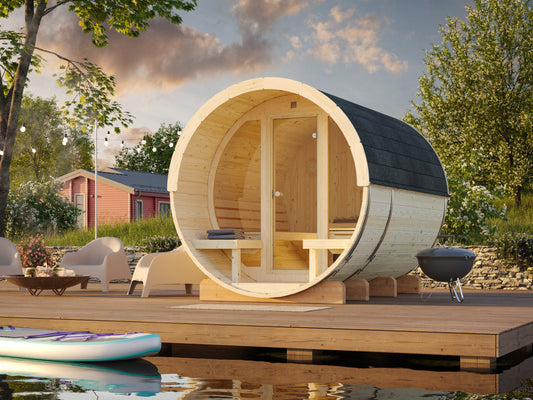 Barrel Sauna Anita L with Glass wall, 2.08 × Ø2.2 m, 2/4 (lying/seated)