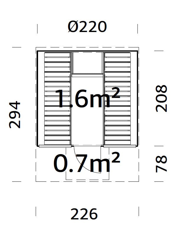 Barrel Sauna Anita L with Glass wall, 2.08 × Ø2.2 m, 2/4 (lying/seated)