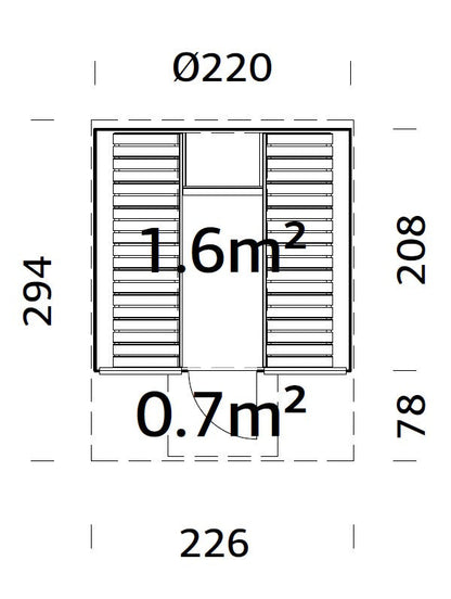 Barrel Sauna Anita L with Glass wall, 2.08 × Ø2.2 m, 2/4 (lying/seated)