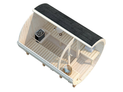 Barrel Sauna Anita L with Glass wall, 2.08 × Ø2.2 m, 2/4 (lying/seated)