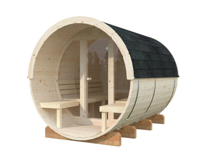 Barrel Sauna Anita L with Glass wall, 2.08 × Ø2.2 m, 2/4 (lying/seated)