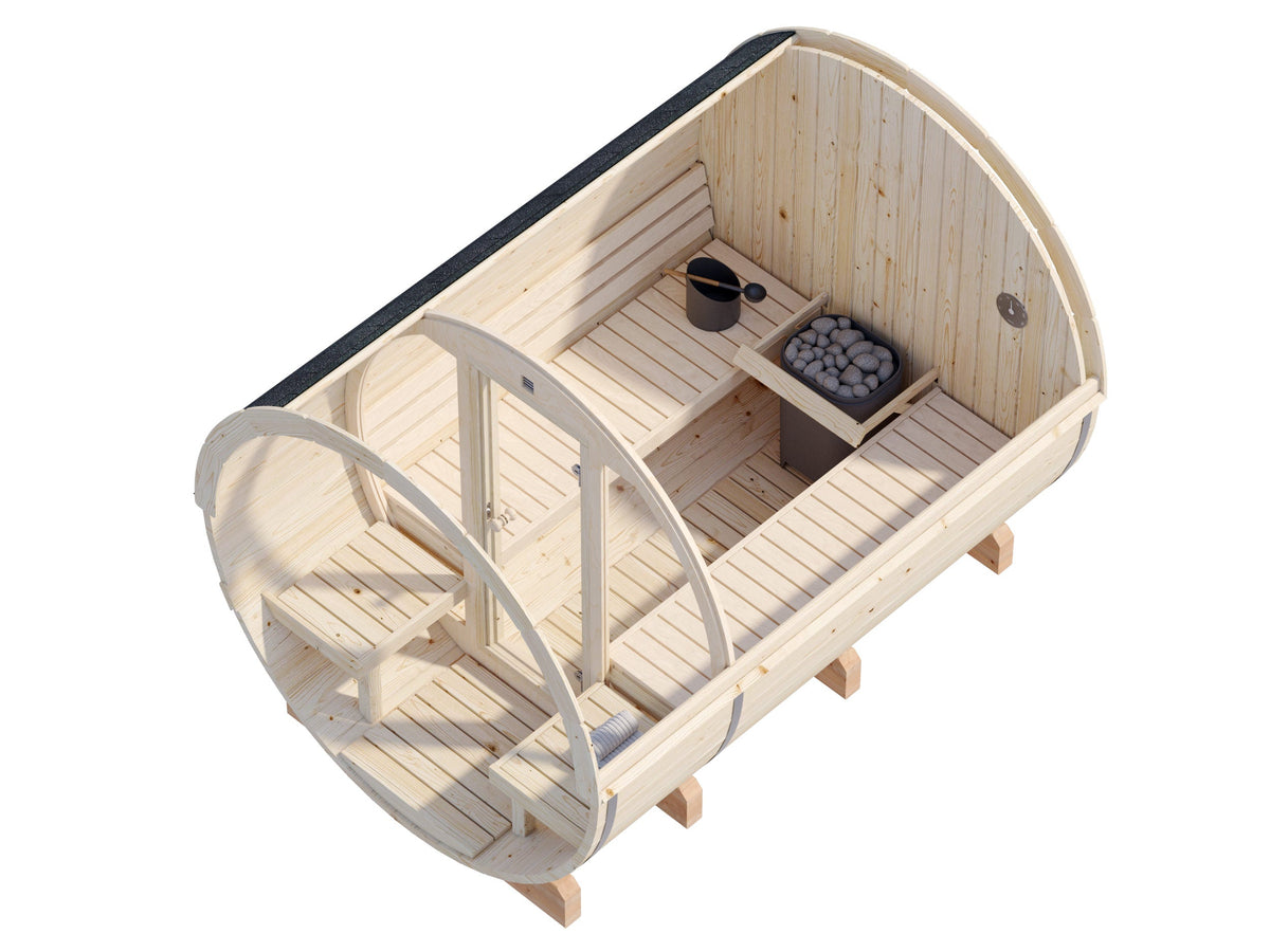 Barrel Sauna Anita L with Glass wall, 2.08 × Ø2.2 m, 2/4 (lying/seated)