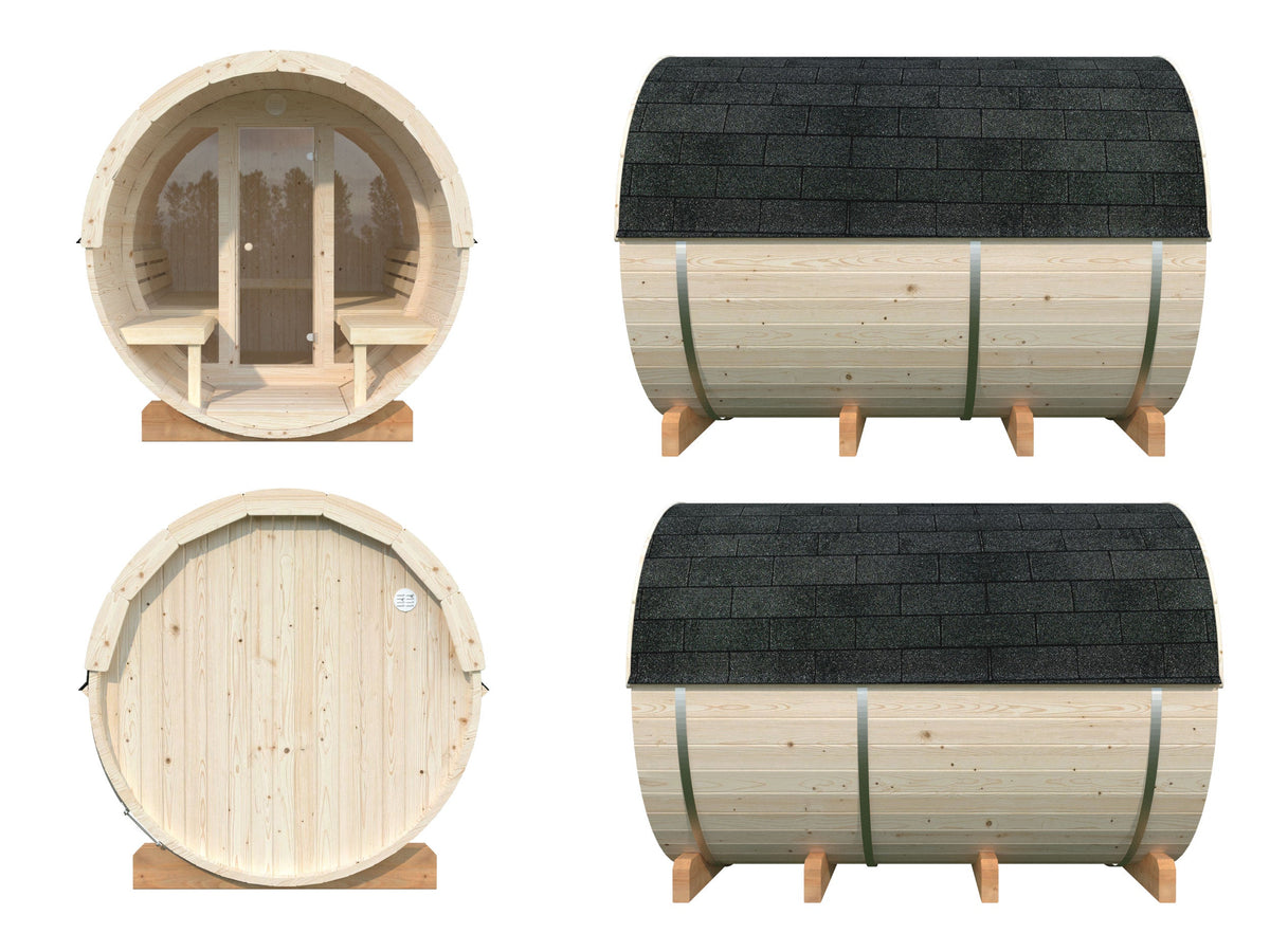 Barrel Sauna Anita L with Glass wall, 2.08 × Ø2.2 m, 2/4 (lying/seated)